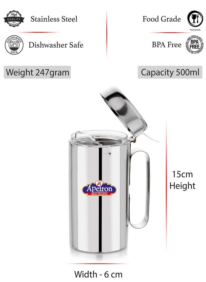 Apeiron Stainless Steel | Oil Dispenser | Transparent Nozzle | Cooking Oil Dispenser | Oil Stopper | Oil Pourer | Sliver | (500ml Pack of 1) - Image 2